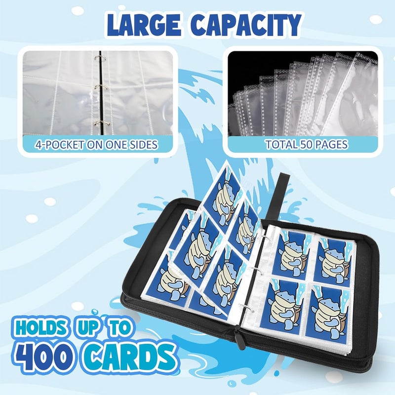 EZIYIN Collectible Trading Card Albums, 400 Card Holders with 50 Removable Sleeves, Portable 4 Pockets Collectible Trading Card Binder, PU Card Collection Binder for MTG, TCG, Sport Card, Game Cards - Image 5